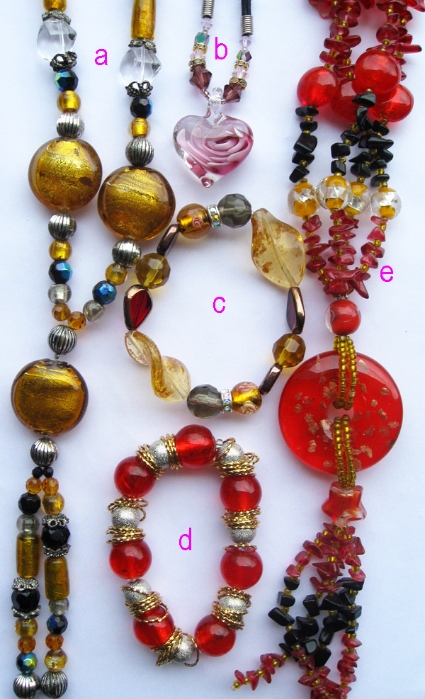 jewelry sets made of murano glass beads, murano glass pendant, flower pendant, chip beads