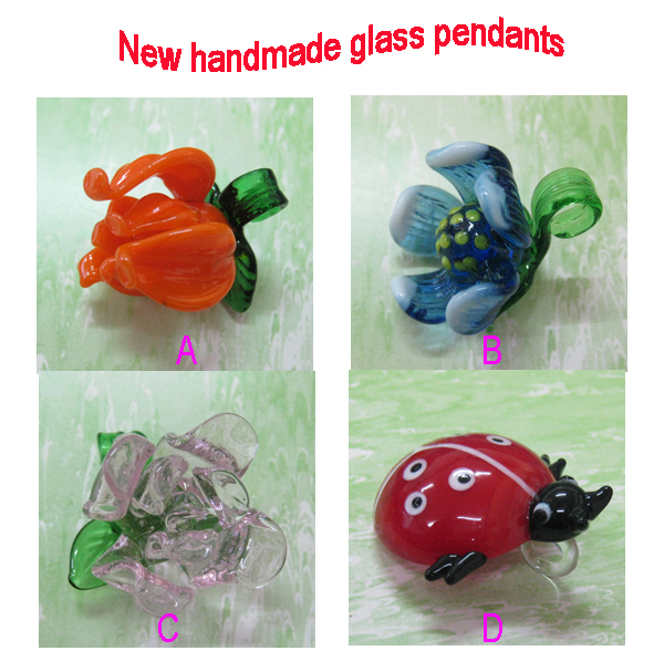 flower and beetle glass pendants 