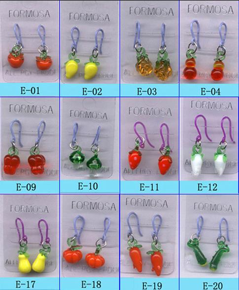 earrings made of our glass fruit charms 