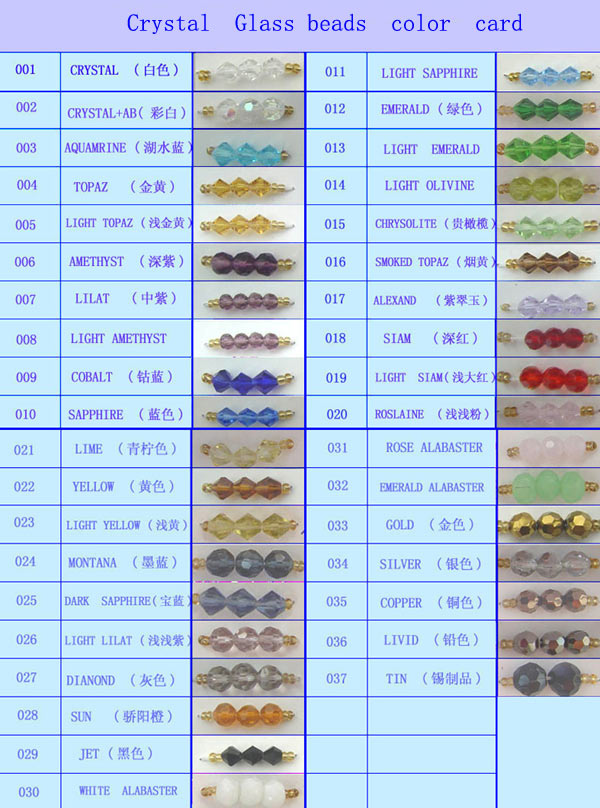 color card for glass crystal beads 