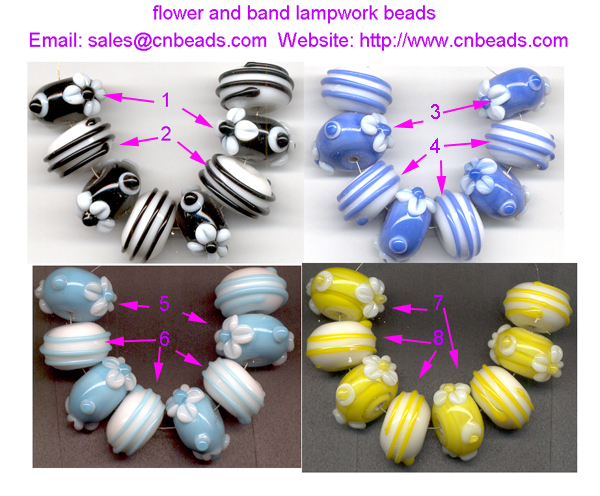 flower and band lampwork glass beads 
