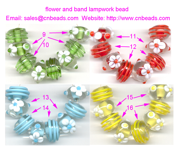 handmade lampwork glass beads with flower and band